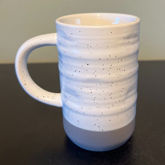 THRESHOLD White and Gray Speckled Ribbed Stoneware Mug with Unglazed Gray Base - Picture 1 of 11